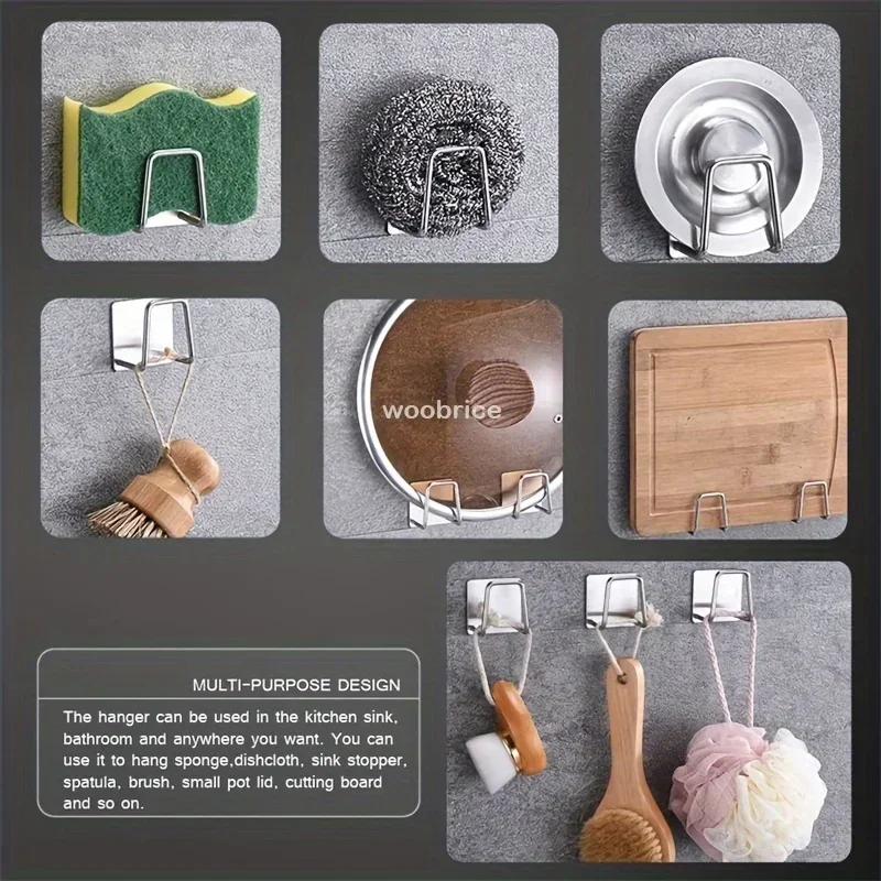 15pcs Kitchen Sponge holder Self Adhesive Sink Sponges Drain Drying Rack Wall Hooks WireBall Organizer bathroom StainlessStorage image 4
