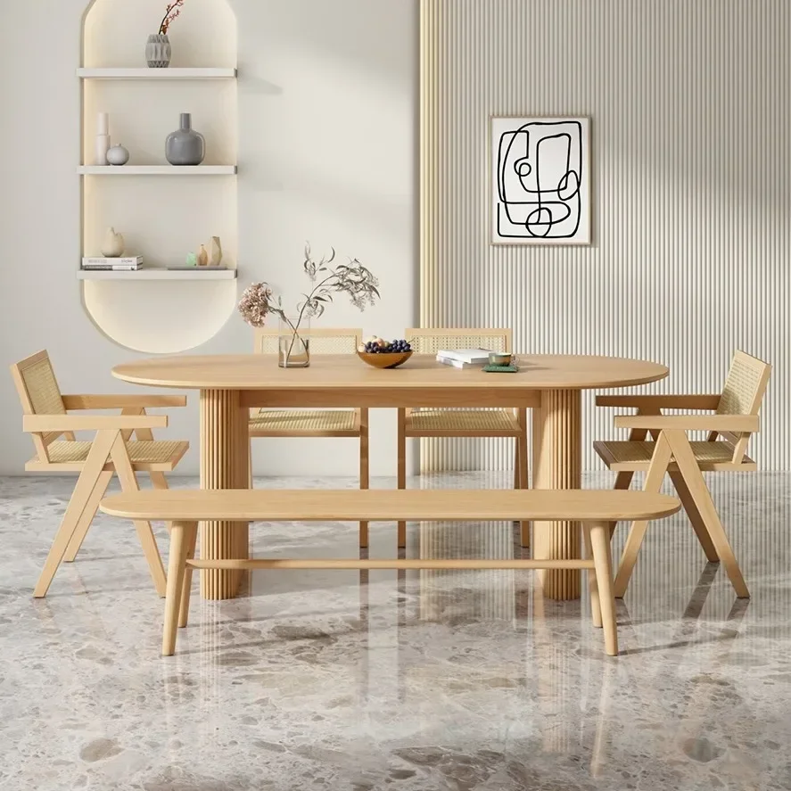 Para muebles de madera maciza, nuevo estilo, mesa de comedor oblonga de madera de pino Natural, juego de mesa de comedor de madera moderna de 6 plazas