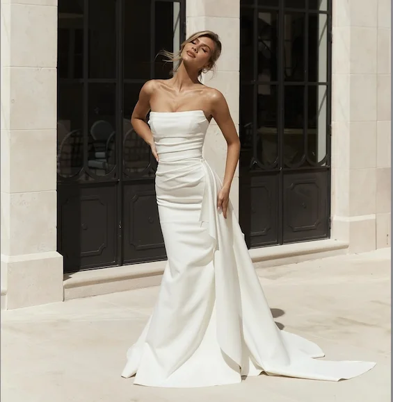 Brautkleider 2026, individuell anpassbar, Meerjungfrau, trägerlos, mit abnehmbarem Rock für Damen, einfache Brautkleider von Mustace