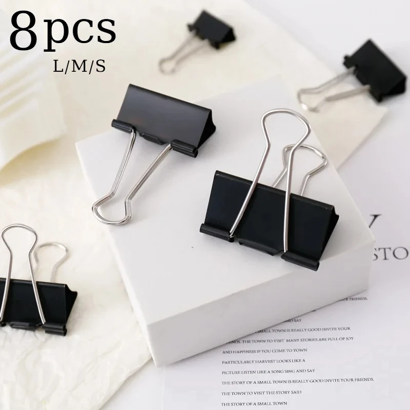 8pcs black metal binder stationery long tail folder dovetail folder student test paper folder office school file arrangement