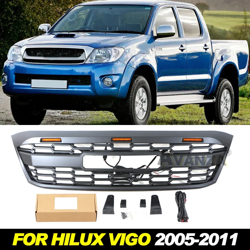 Auto Parts Grill With Lights Front Bumper Grille Modification Accessories For Toyota HILUX VIGO 2005-2011 2006 2007 2008 2009