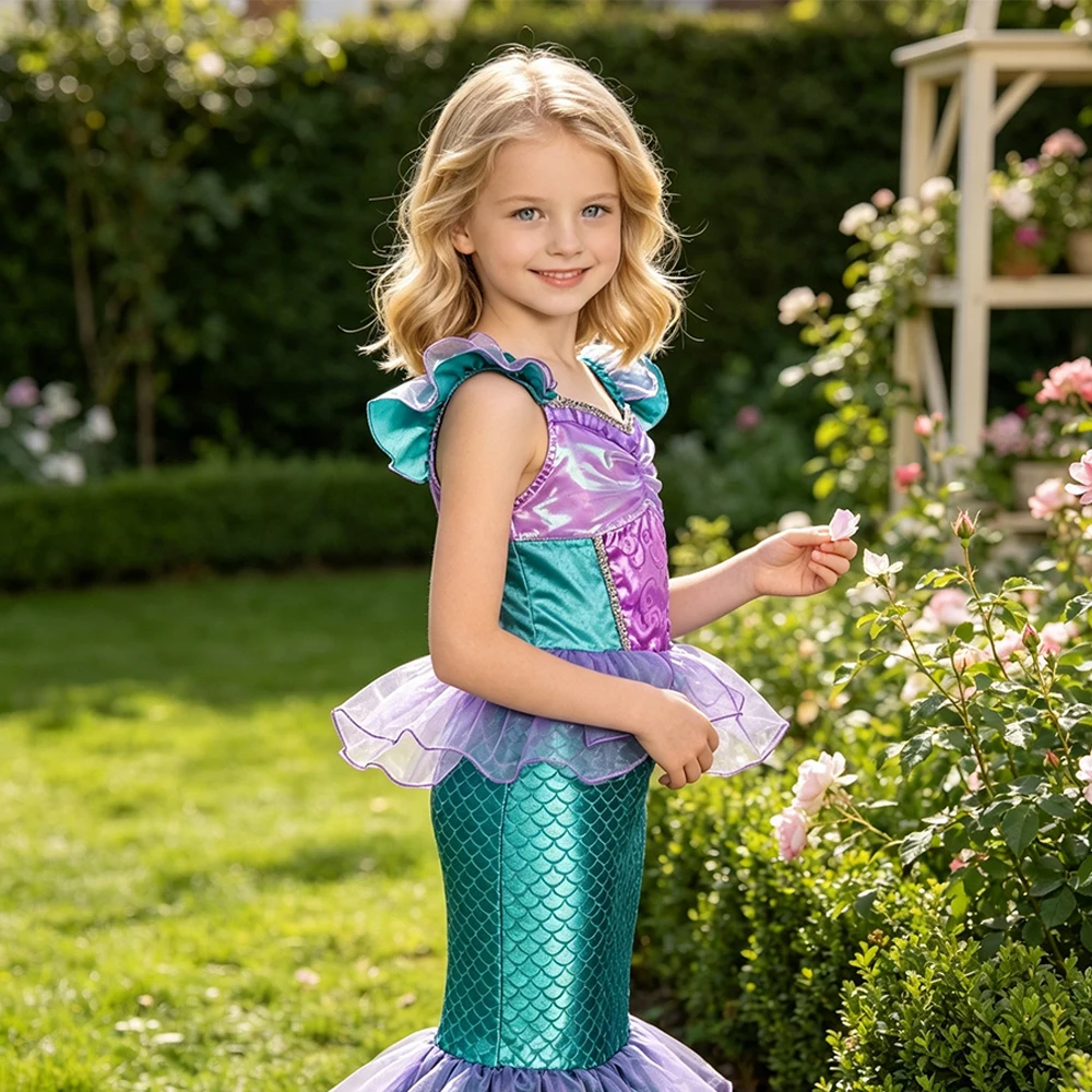 Ärmelloses Meerjungfrauen-Fischschwanz-Kostümkleid mit komplettem Zubehörset für Mädchen, Geschenk für Weihnachten, Halloween, Geburtstag – Detail 11