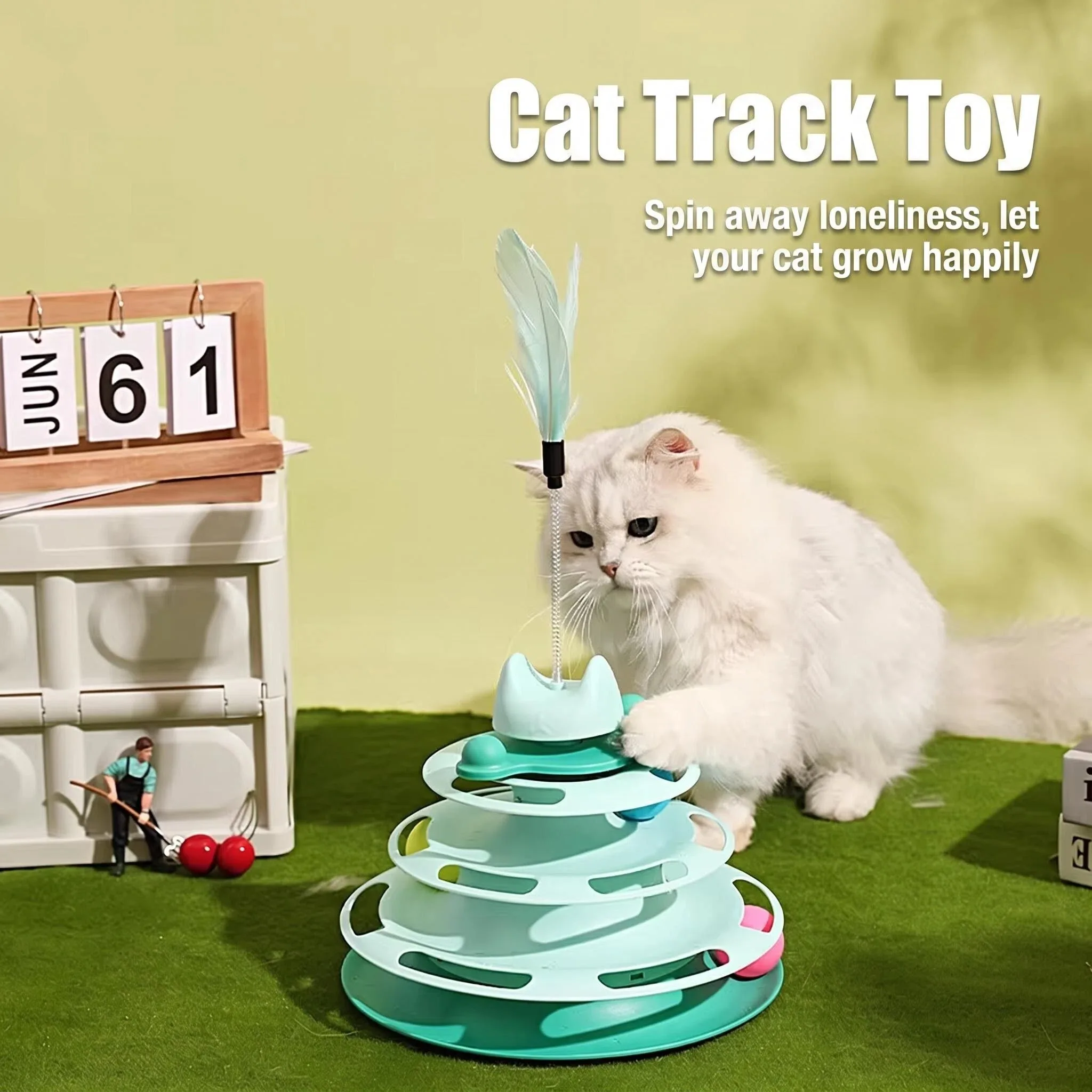 Cat Toy for Self-Entertainment and Boredom Relief, Cat Teaser Stick, Freeze-Dried Treat Dispensing Ball, Kitten Snack Turntable