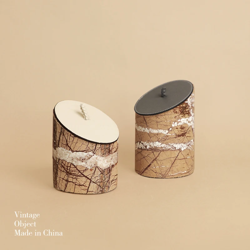 Light Luxury Slanted Leather Lid Marble Storage Jar Desktop Miscellaneous Sorting Box Home Entrance Foyer Storage Decoration