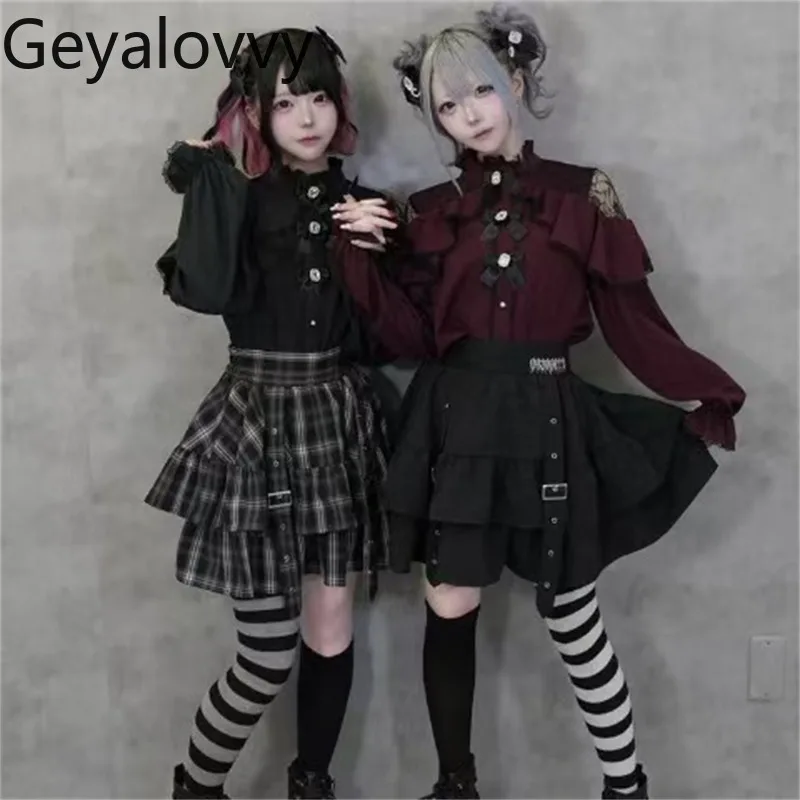 

Милые милые универсальные топы с длинными рукавами для девочек, осенняя новая блузка с открытыми плечами и воротником-стойкой, однобортная рубашка с длинными рукавами