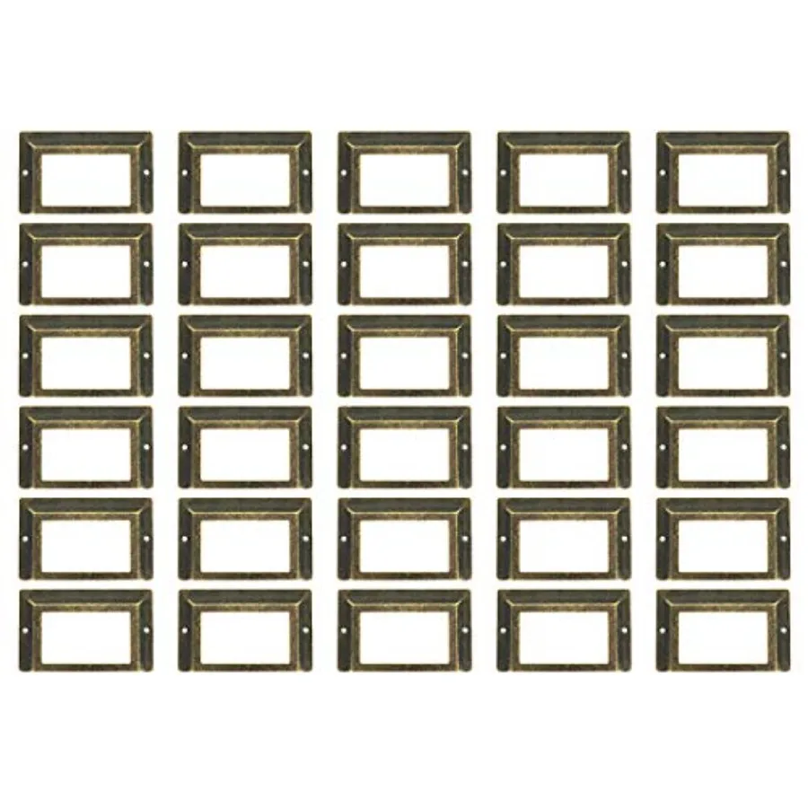 

30Pcs 5cm*8cm Antique Brass Label Holders Iron Card Frame with Screws for Office Library Cabinet Shelves Drawer Name Plates Sto