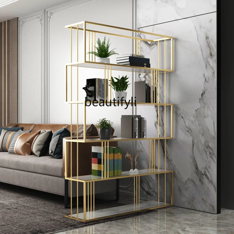 

Living room light luxury partition screen wrought iron bookshelf floor shelf office multi-layer bogu shelf
