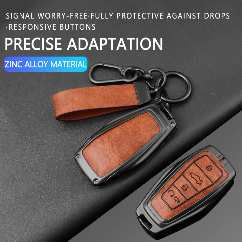 Metal Leather Car Key Case,For Geely Coolray X6 X7 EX7 Atlas pro Geometry C Emgrand Global Kulrey Hawk GX7 Okavango NL3 SUV GT