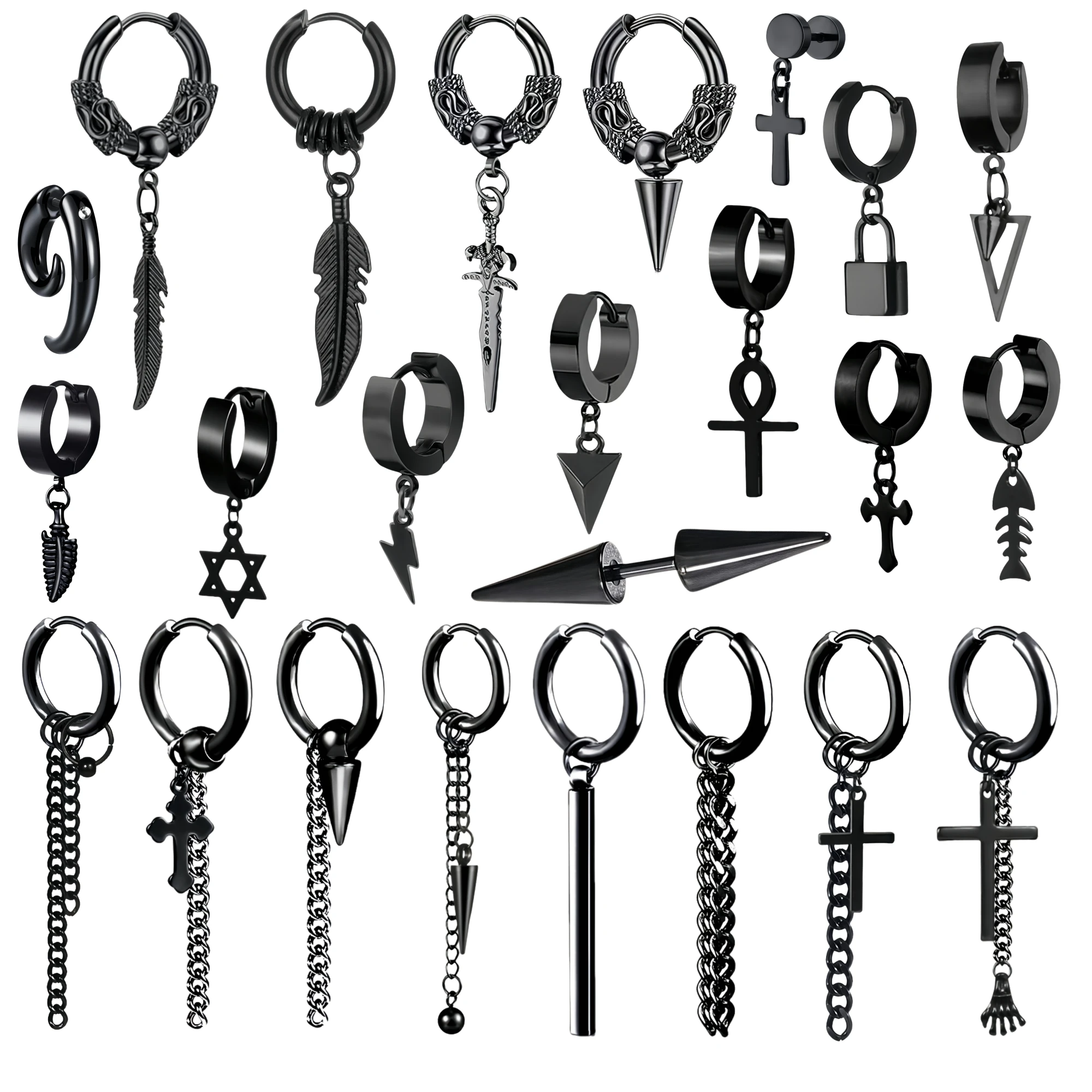 Kreuz Kette Edelstahl Schwarz Baumeln Anhänger Punk Spike Hängende Frau Tropfen Ohrring für Mann Piercing Ohr Schmuck Neue In