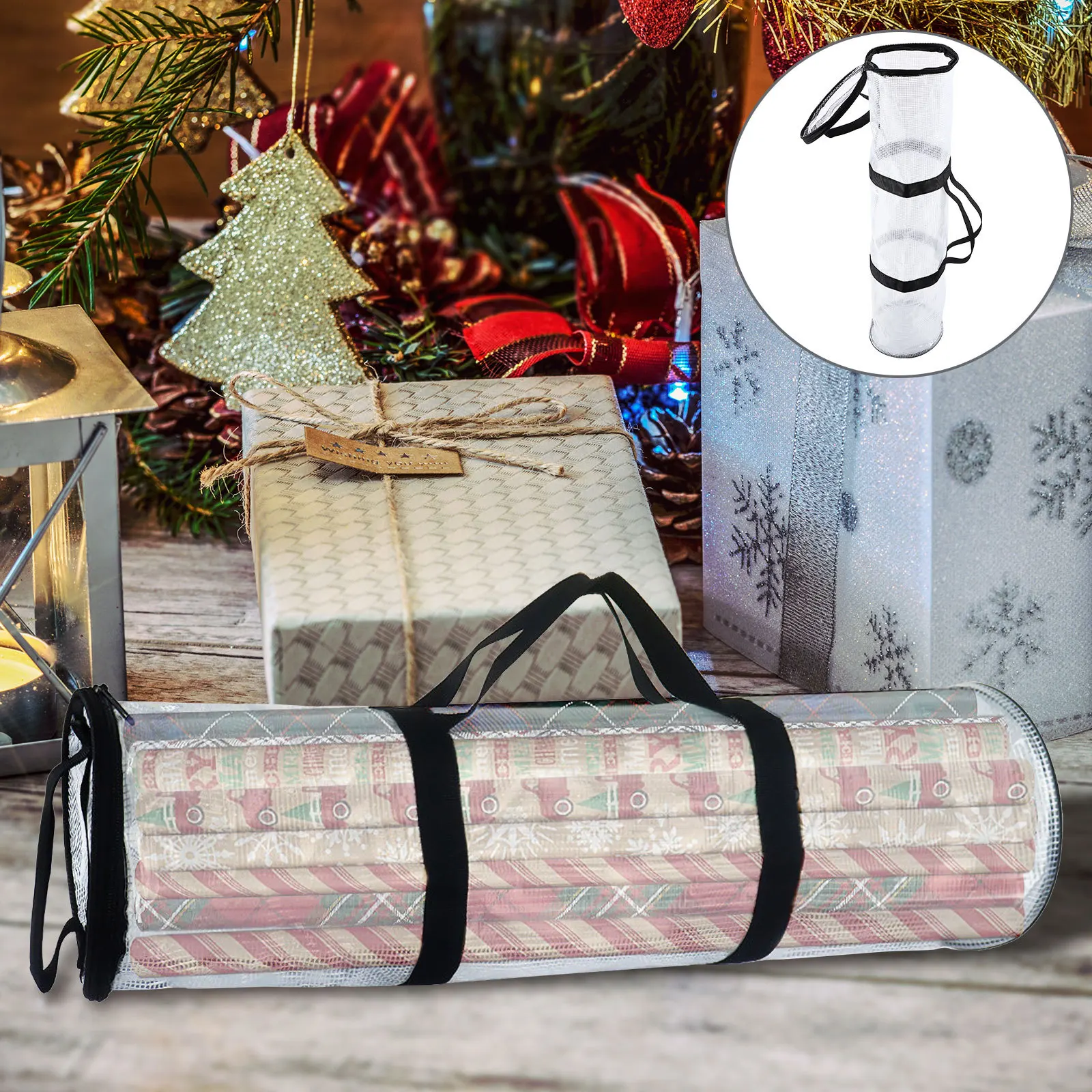 

Gift Wrap Storage Bag Christmas Paper Organizer Reinforced Bottom Tear Resistant Lightweight Zipper Closure for Wrapping Paper