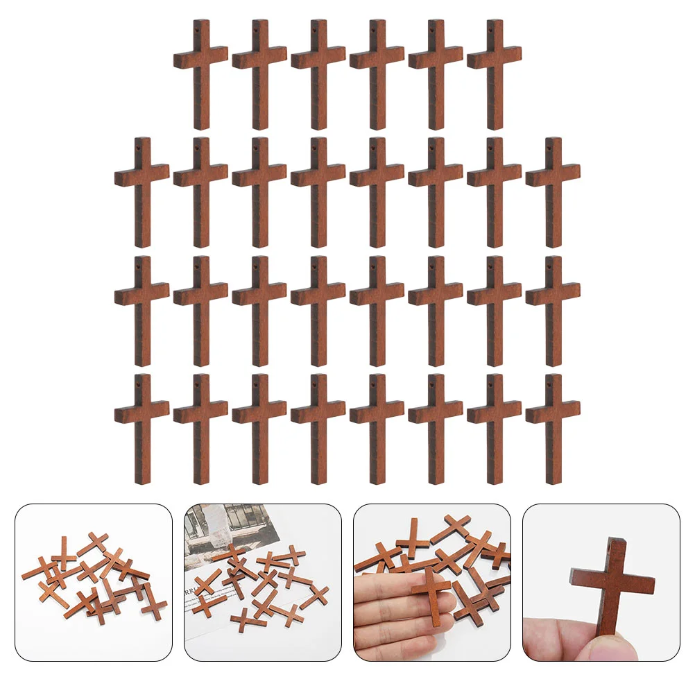 30 Pcs Pendant Halloween Mini Wooden Cross Handicrafts DIY Jewelry Handmade Party Decoration 30pcs (brown) Catholic