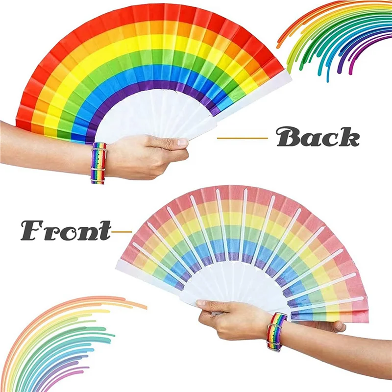 A72P 2X Rainbow Fan Pride Folding Handheld Fans Gay Pride Accessories Rainbow Accessories Decorations Pride Month