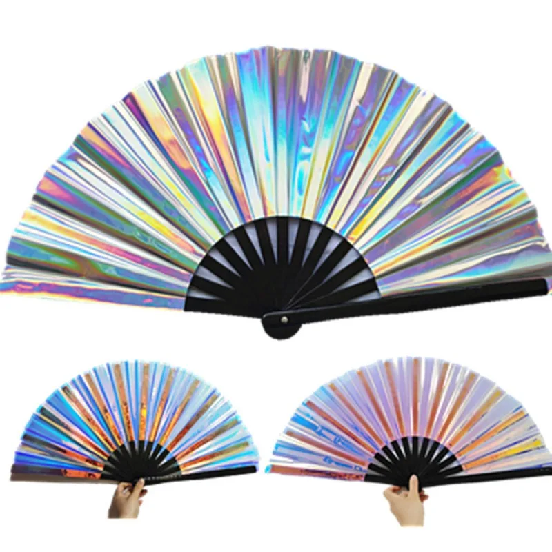 Ten Inch Fan Bone 33cm Bamboo Fan Laser Kung Fu Fan PVC Fan Tai Chi Fan Handicraft General Scenario Holiday Gifts Personal Gifts