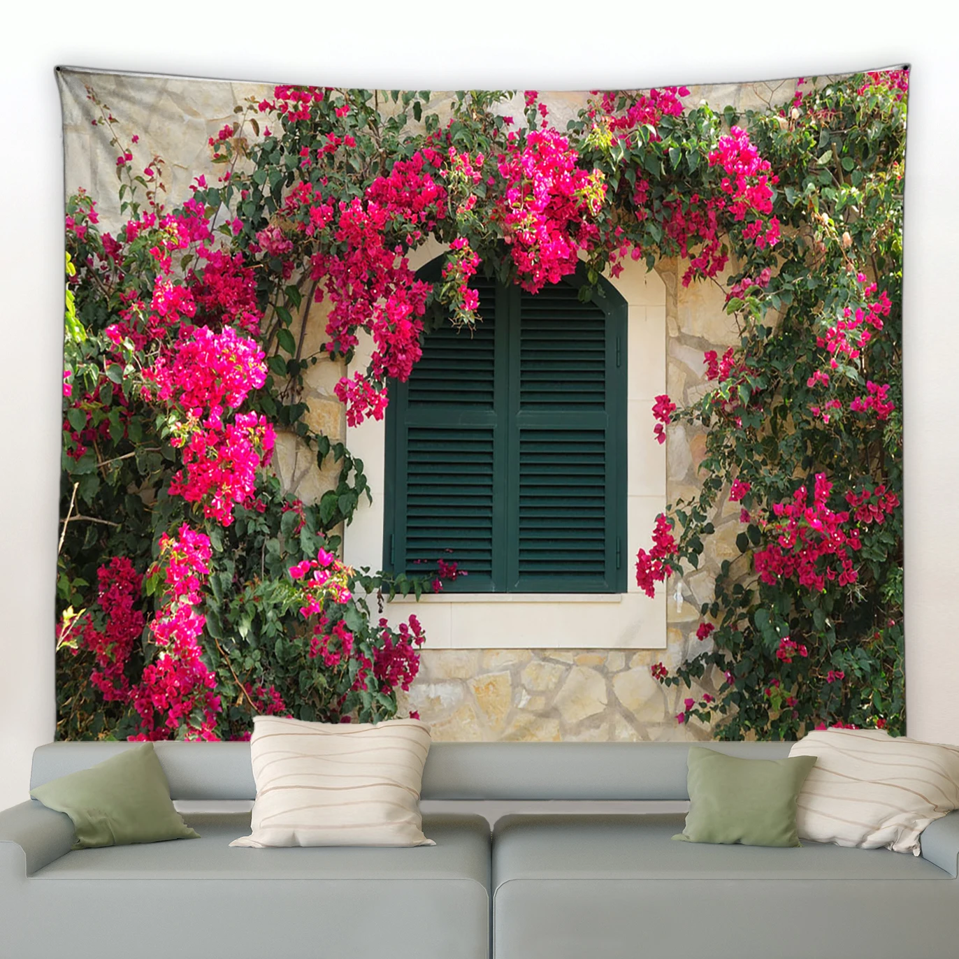 Flower Tapestry Spring Fence Landscape Background Cloth Wall Hanging  for Outside Home Living Room Decor Aesthetics