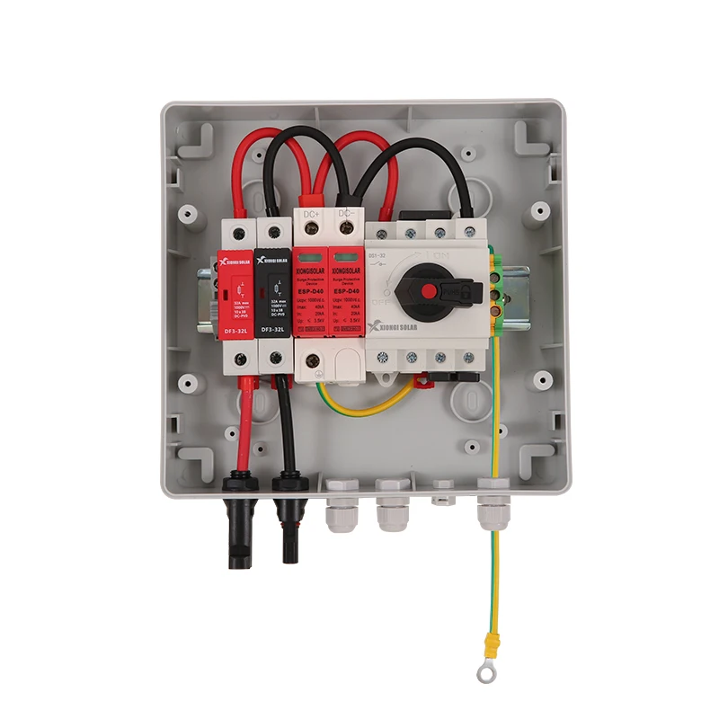 Solar PV Combiner Box Waterproof Outdoor Mounted 1-in-1-out 1000V IP65 Surge Lightning Protection DC Distribution Boxes