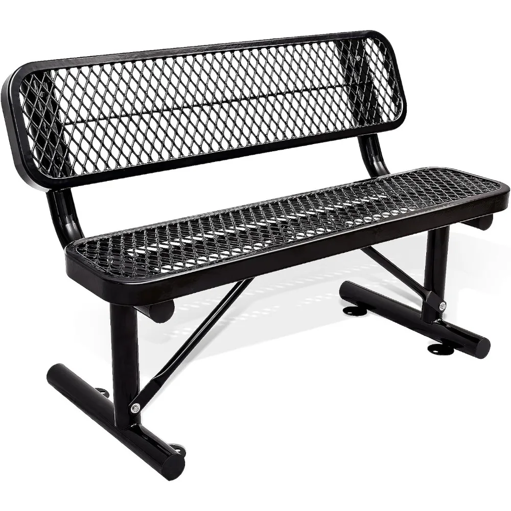 Сверхмощная парковая скамейка длиной 4 фута со спинкой, портативной рамой, уличная металлическая парковая скамейка со спинкой, уличная скамейка со стальной сеткой для сада,