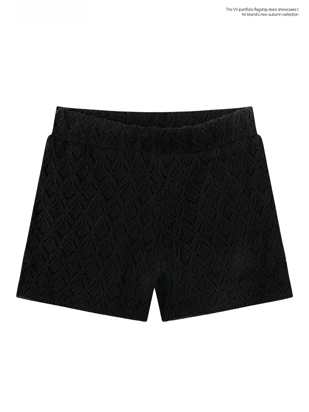 High Waist Lace Detail Slim Fit Knitted Short Pants for Women Summer Essential Black Bottoms Commute Style Daily Wear