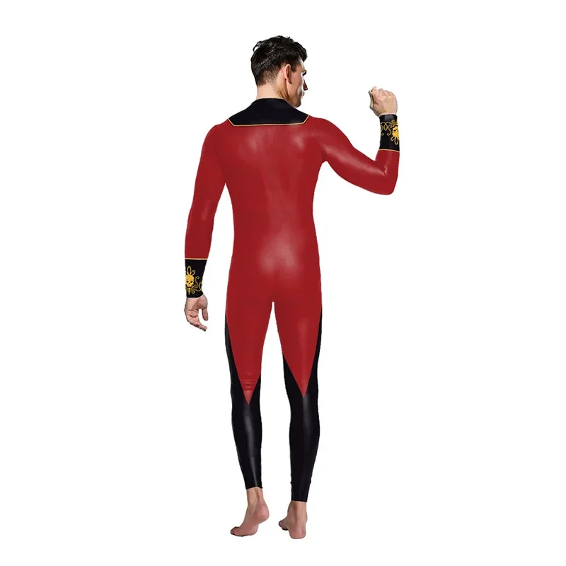 Macacão assustador impresso esqueleto para homens, traje cosplay de festa de Halloween, bodysuit fitness para adultos, 1 peça, C40X41