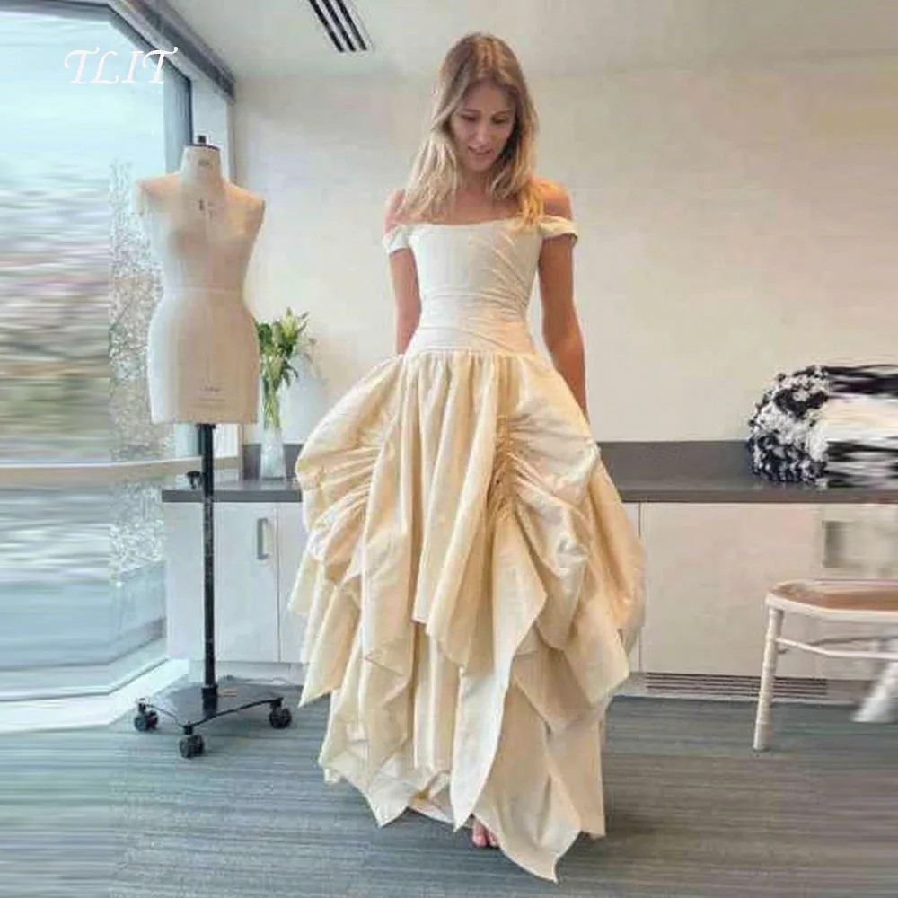 TLIT-Vestidos de Noche elegantes de tafetán con gradas, Espalda descubierta, hombros descubiertos, vestido Formal de graduación para mujer personalizado