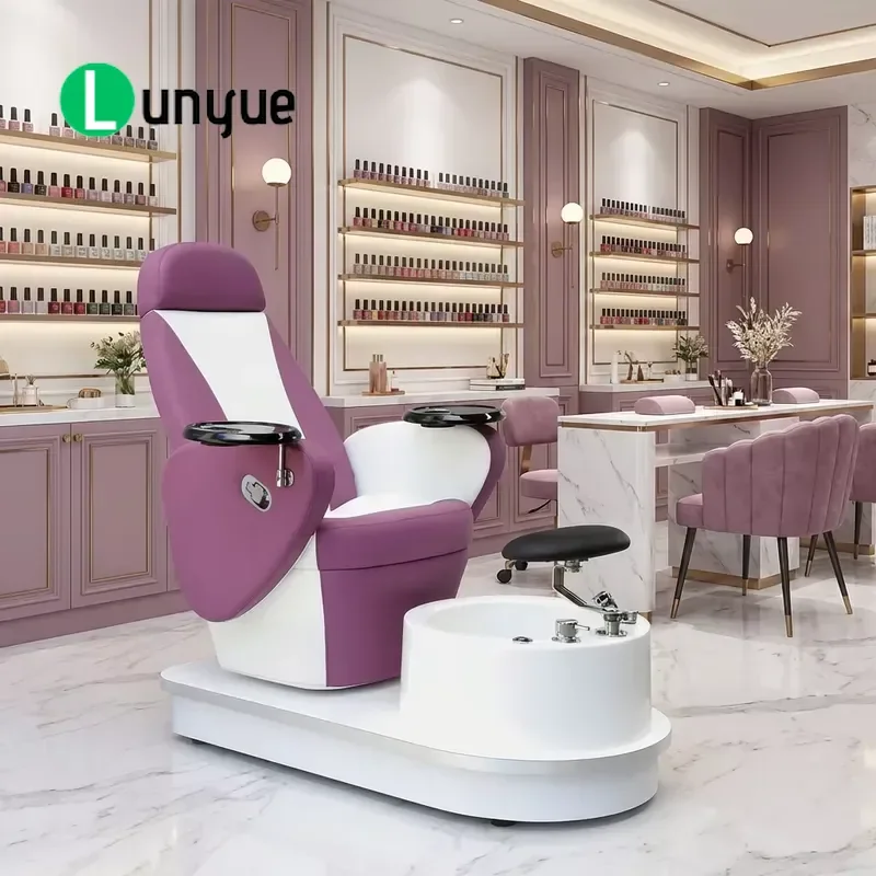 Luxury Modern Nail Furniture Professional Tubeless Swirl Purple Foot Pedicure Chair for Manicure Spa Beauty Shop