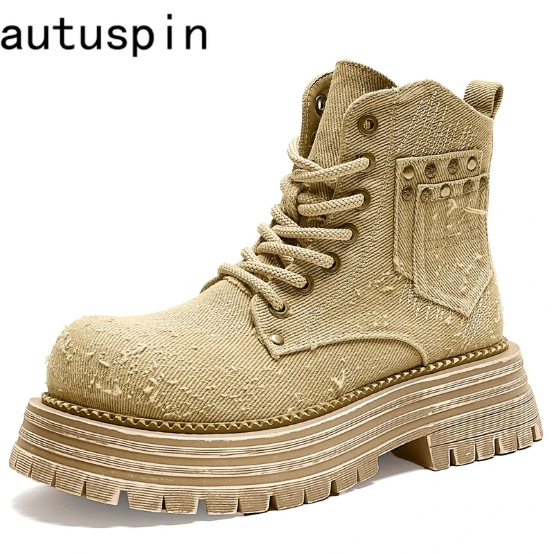 

Autuspin Retro Denim Ankle Boots for Women Outdoor Wear-resistant Desert Short Boot Shoes Winter Autumn Unisex Botas Females
