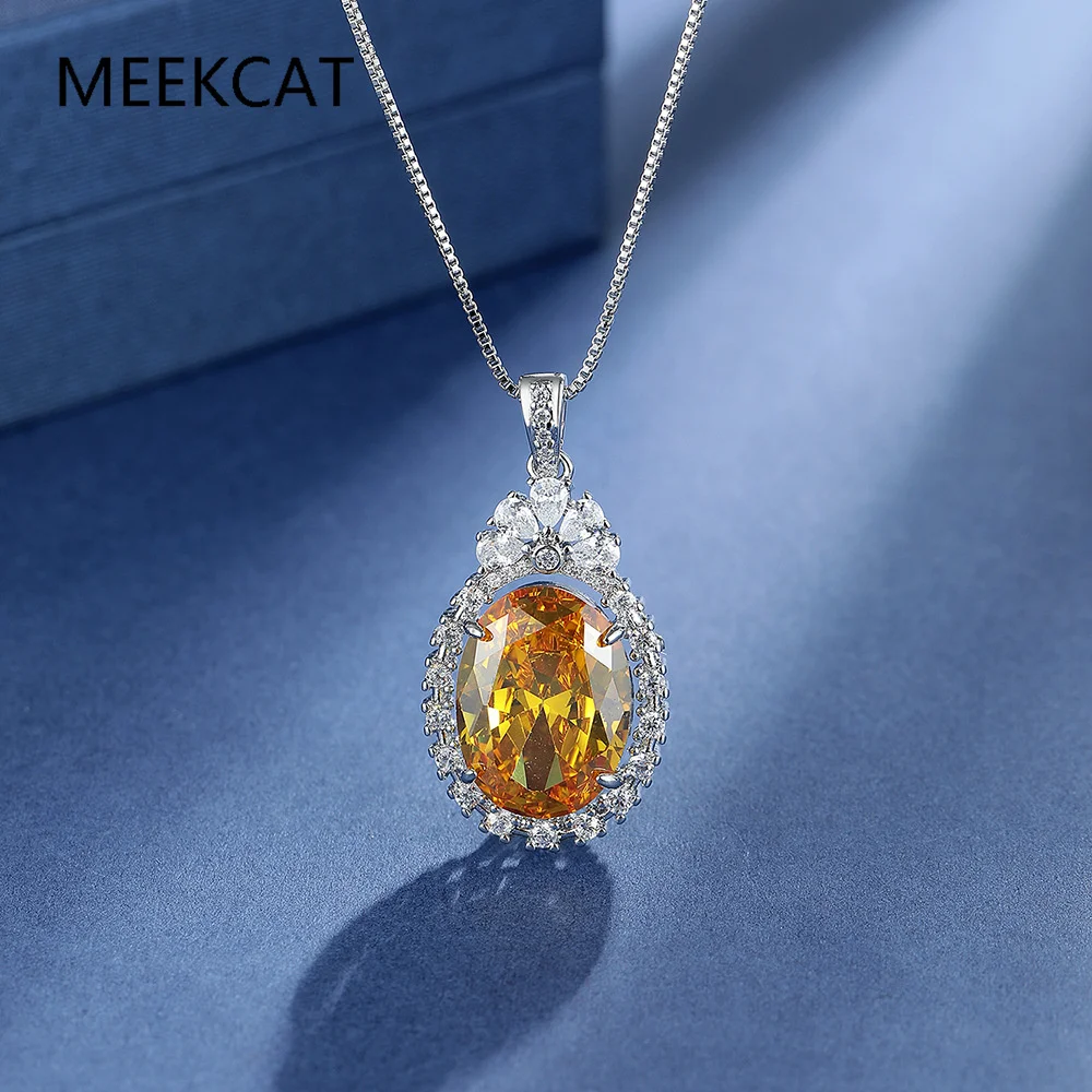 2.97ct Oval Natural Yellow Citrine 925 Sterling Silver Pendant Necklace for Women Statement Pear Gemstone Jewelry Colar de Prata