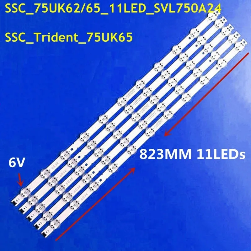 Fita LED, Lâmpada 11, 75UK65, SC _ 75UK62, 65 _ 11LED _ SV750A24 75UK6190 75UK6200 75UK6570 75UM6200 75UM6970PUB, 75UM7000PLA 75UM7110PL, 5 peças