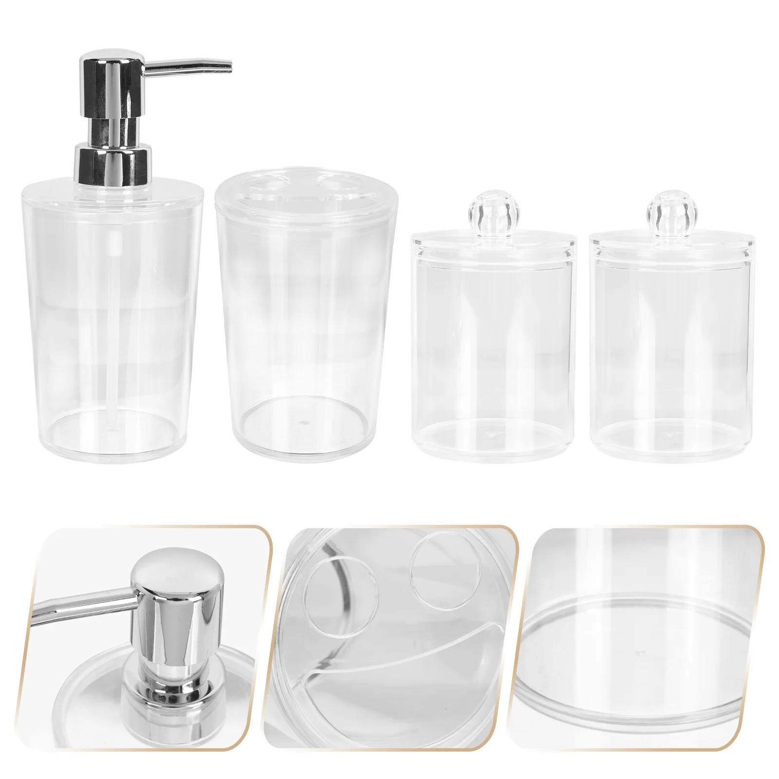 

1 set Bathroom 4 Piece Set Plastic Storage Kit Smooth Easy Clean Lotion Sub Bottle Cotton Ball Jar Toothbrush Holder