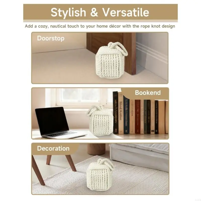 62KD Modern Rope Knot Weighted Door Stoppers With Cotton Linen Cover Square Door Stop For Stable Quiet Performances Gifting