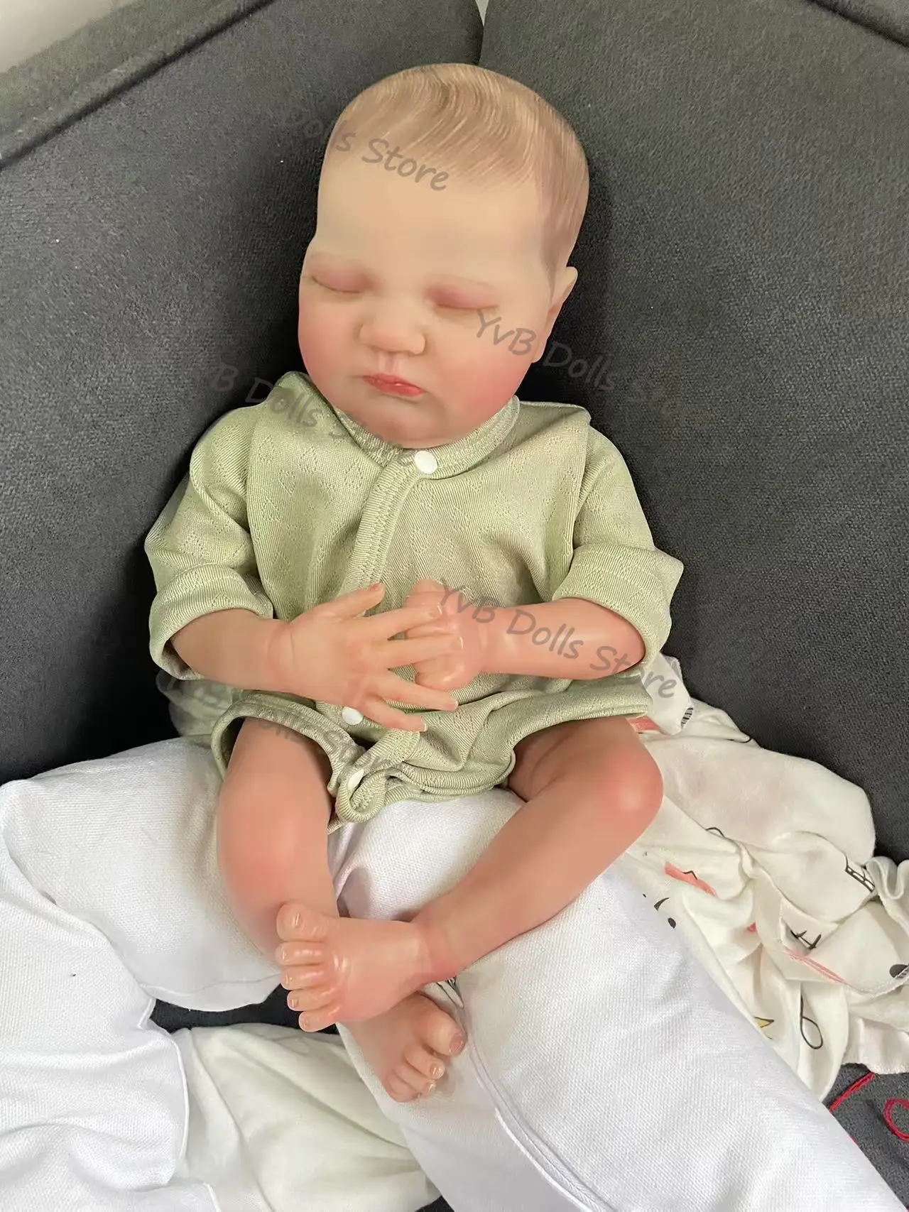 48CM Quinlyn Cloth Body Already Finished Paint Soft Touch Lifelike Sleeping Reborn Doll with Visible Veins Hand Draw Hair