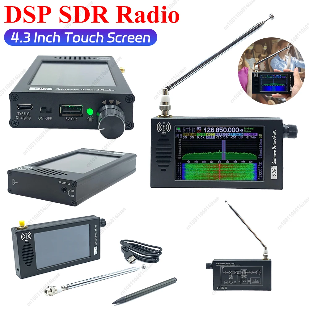 Portable Shortwave Radio with Headphone Antenna Jack DSP SDR Radio Receiver AM FM DSP Radio 4.3In Touch Screen Stereo MP3 Player