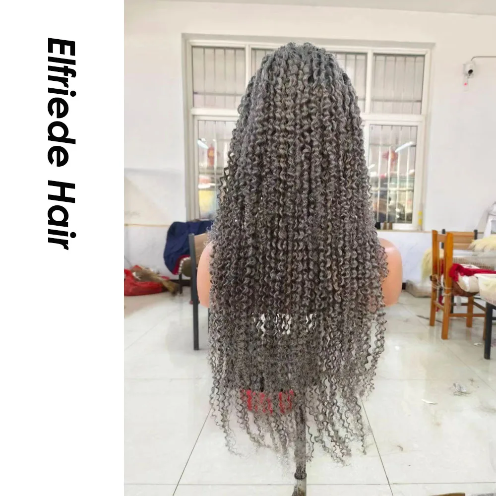 Elfriede Wig keriting renda depan keriting abu-abu gelap untuk wanita Wig keriting 4x4 13X4 13X6 HD Wig rambut manusia Remy 100%"