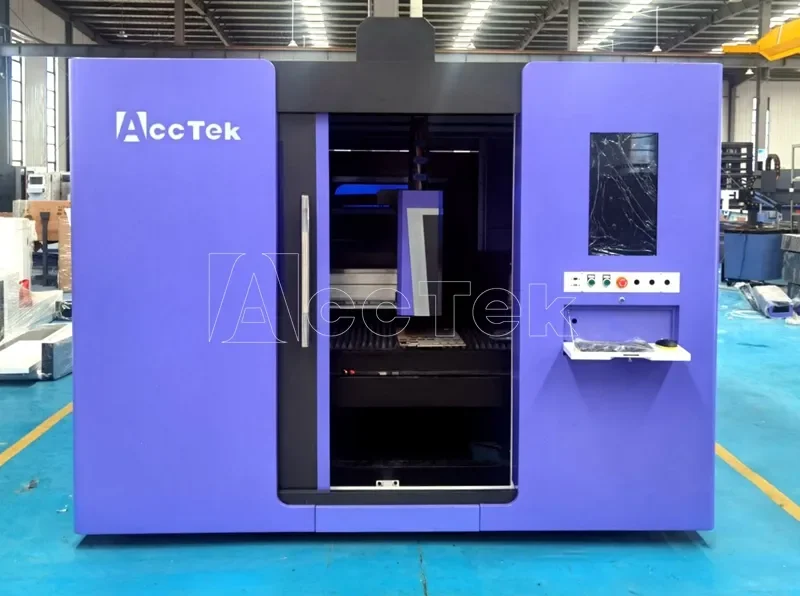 AccTek-máquina cortadora láser de fibra, plataforma de intercambio cerrada, directa de fábrica, 3000x1500, para acero, aluminio, hierro, corte de latón