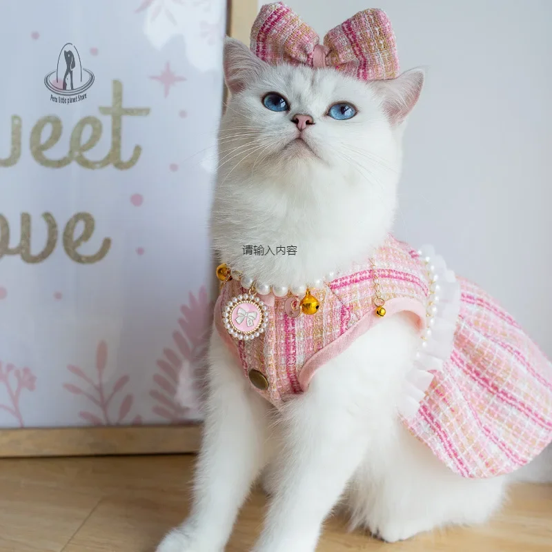 Dog Dress Cat Korean Fashion Small Fragrant Wind Pet Skirt Dog Autumn and Winter Dress Korean Version of Cat Dress