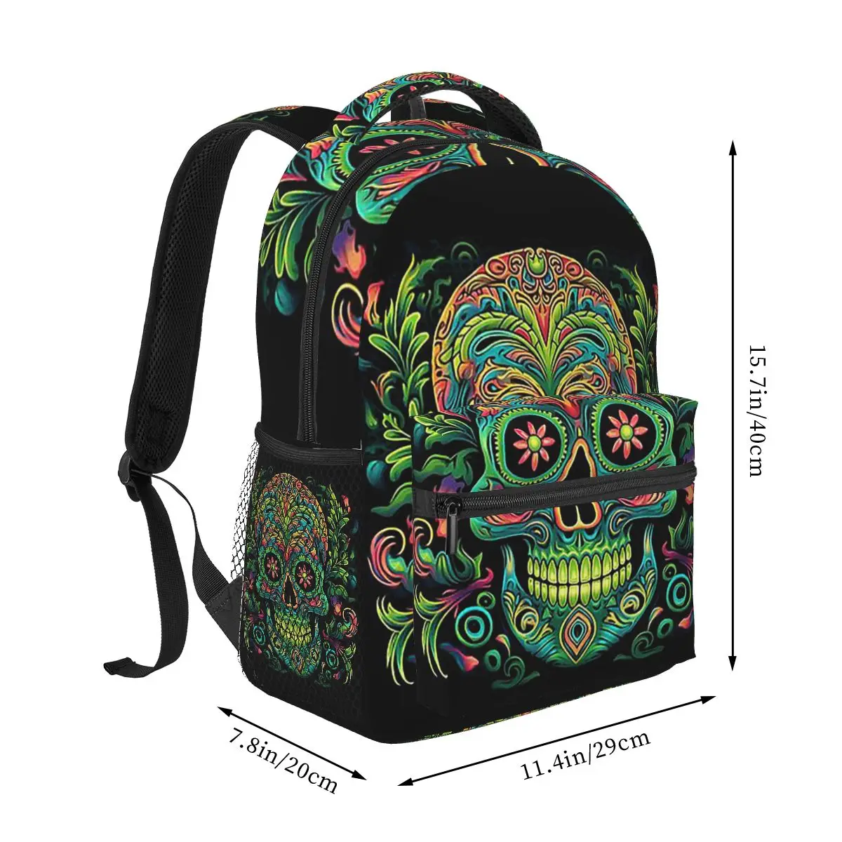 Mexican Sugar Skull Day Of The Dead Sugar Skull Backpacks Boys Girls Bookbag Students School Bags Travel Rucksack Shoulder Bag