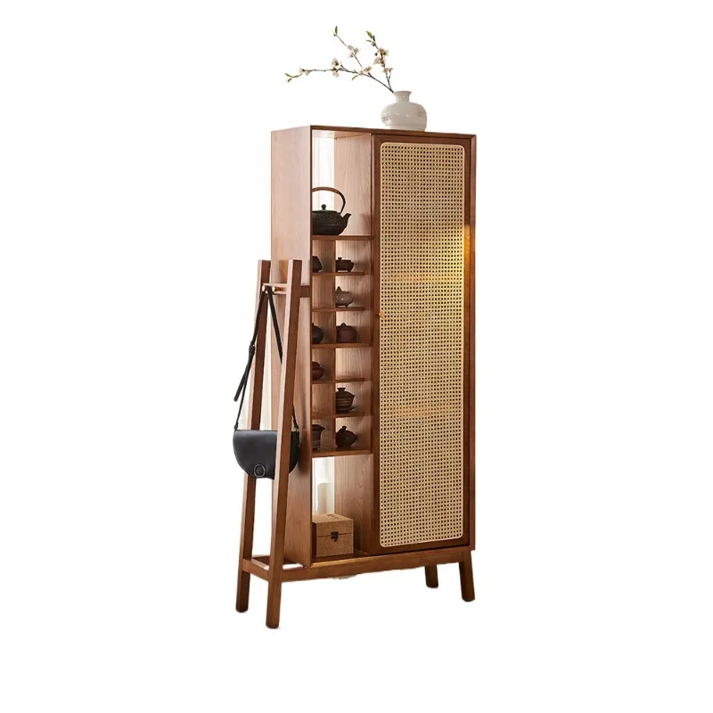 

Tea room rattan solid wood furniture Bogu rack teacup tea set storage cabinet