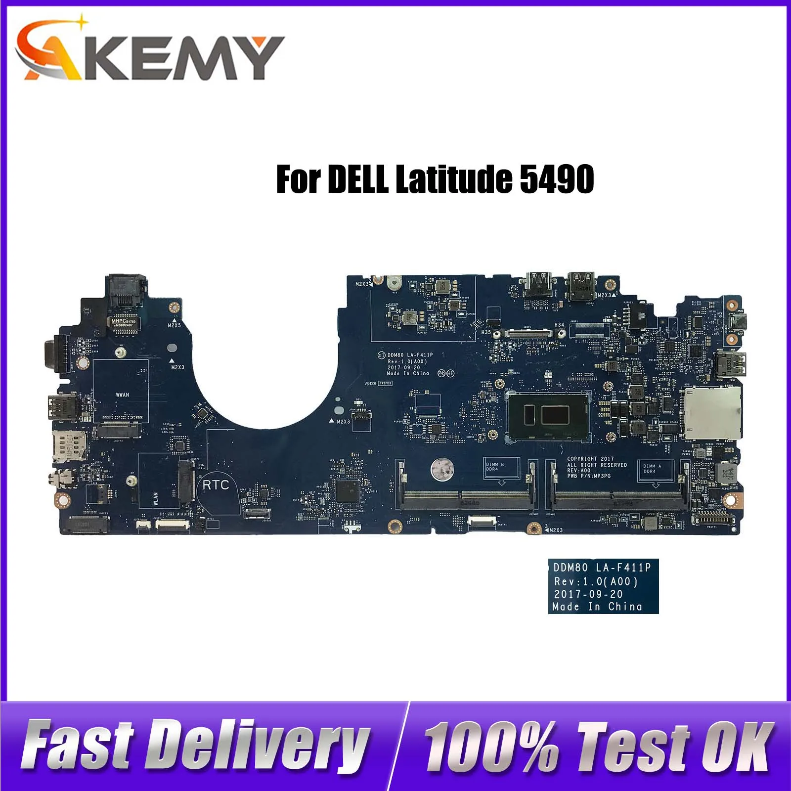 Laptop Motherboard For Dell Latitude 5590 CN-0P50J0 0630XHLA-F412P Computer Mainboard with I5 I7 8th CPU MX130 2G 100% Test OK