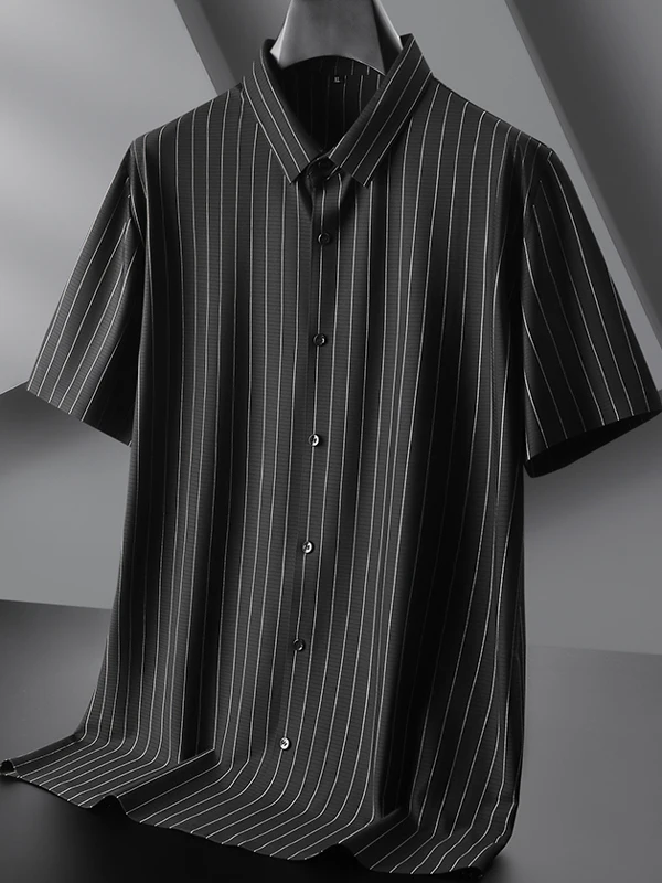 

plus Size Summer Striped Ice Silk Short Sleeve Men's Casual Shirt Business Casual Wrinkle Resistant Fashion Urban Style
