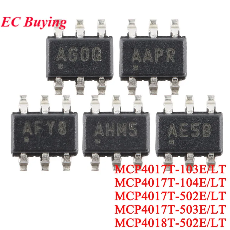 5Pcs/1pc MCP4017 T-104E/LT AHM5 103E AFY8 502E AE5B 503E AG0Q MCP4018 502E AAPR 7-bit Single-Channel Digital Potentiometer Chip