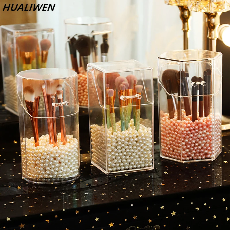 Transparent Acrylic Makeup Brush Holder, Cosmetic Organizer, Pencil Holder, Lipstick Desk Container, Table Storage Box