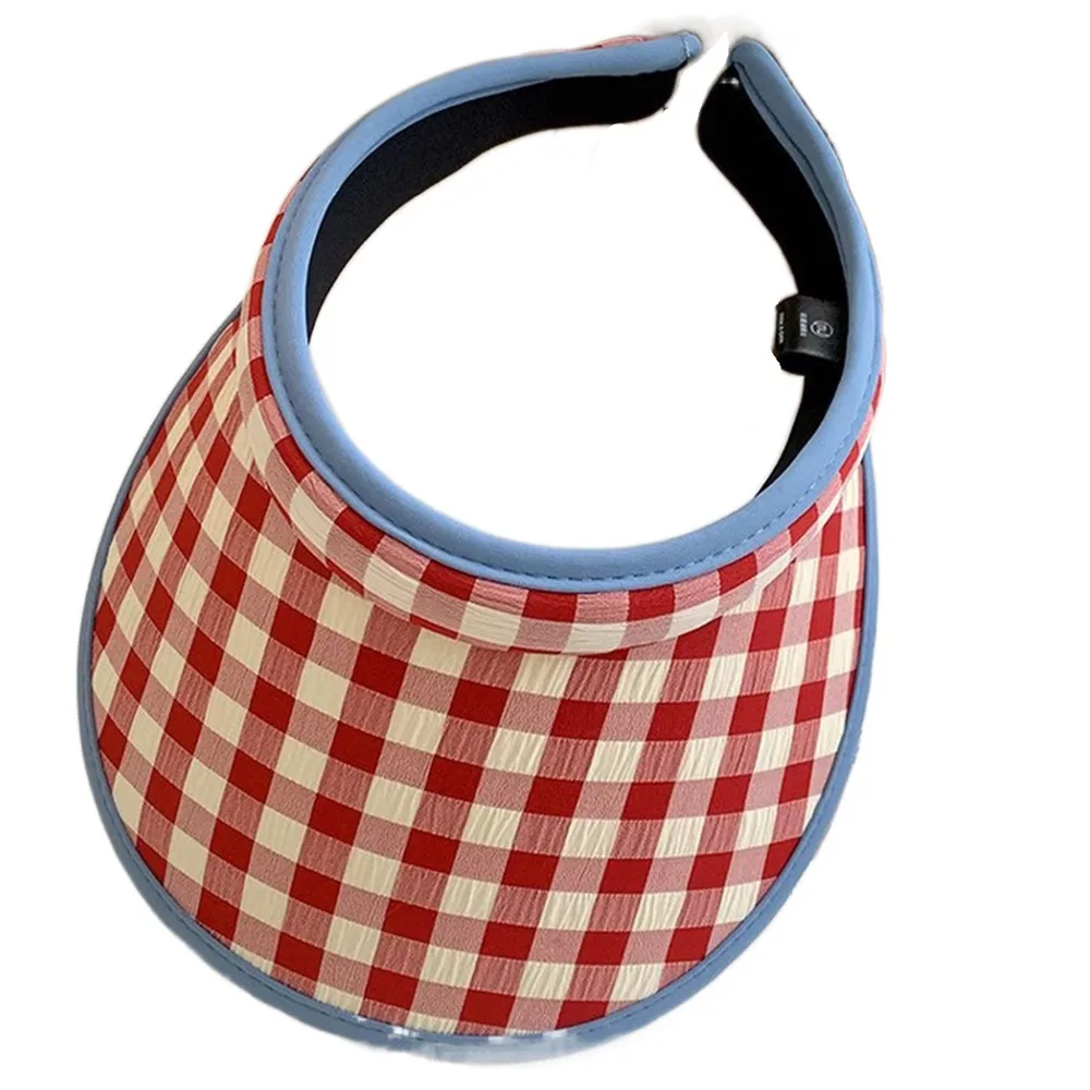 

Plaid Print Large Brim Sun Hat Hair Hoop Style Breathable Summer Empty Top Cap Pastoral Style Korean Style Sun Protection Hats