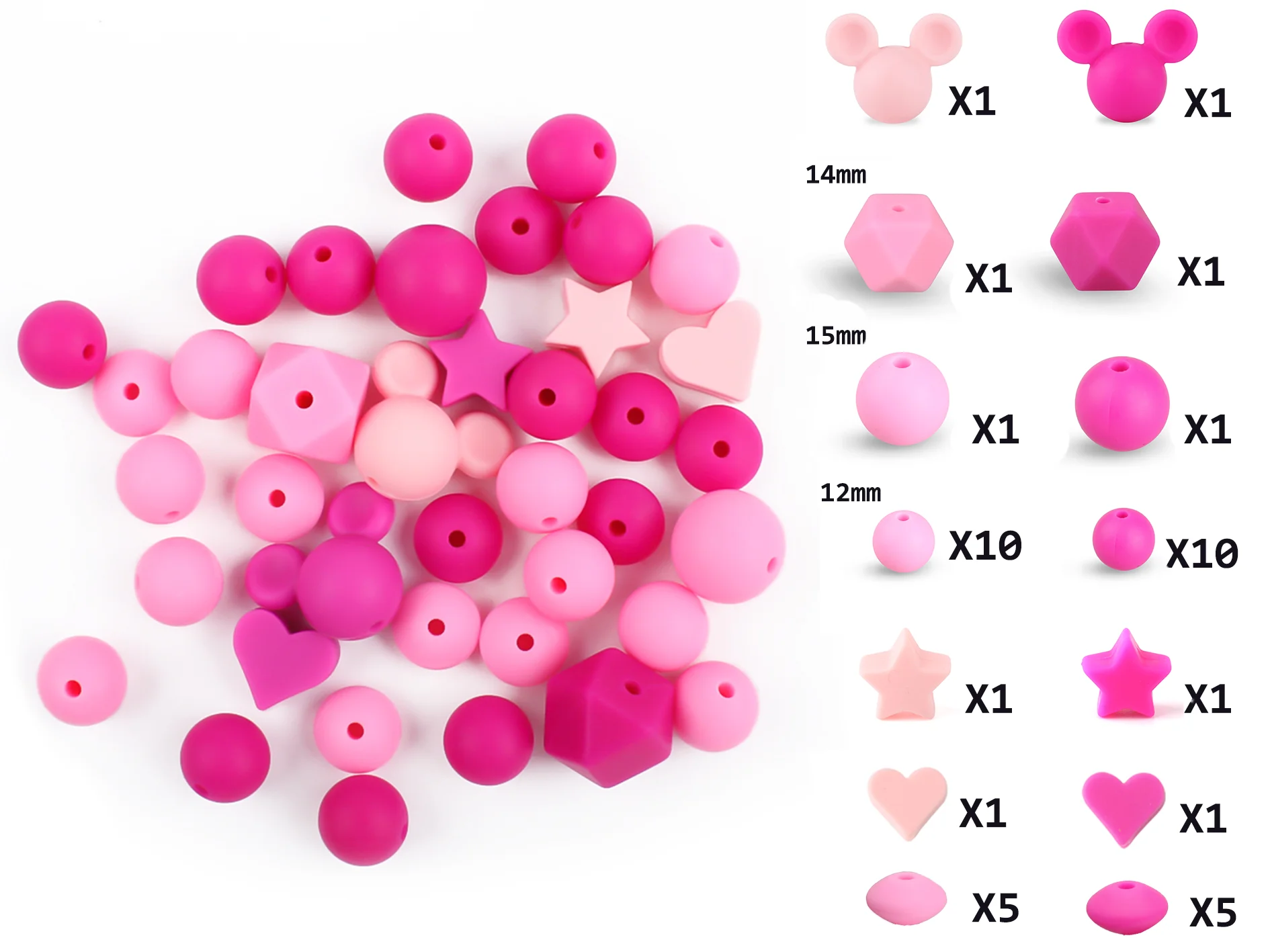 40Pcs/Set Silicone Beads Sets animals Koala unicorns Silicone Beads Baby Nuring Teether Sets Pacifier Chain clips Accessories