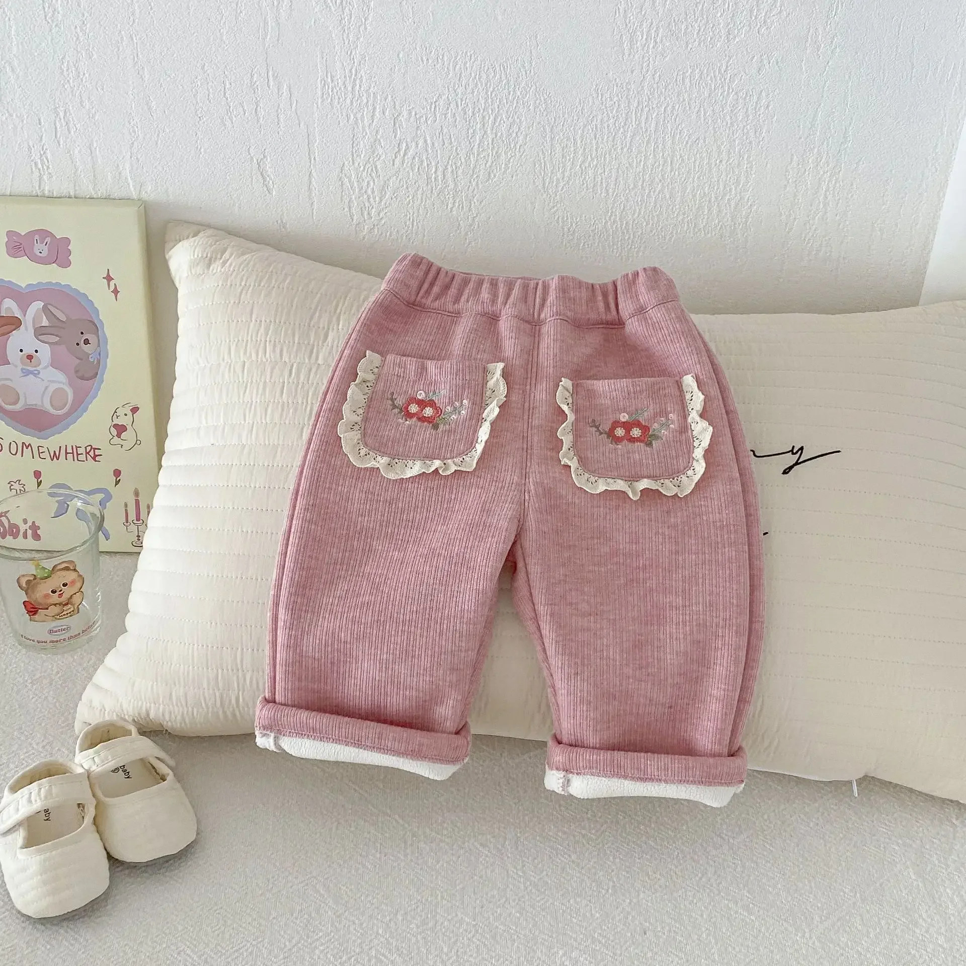 Girls Pants Winter Plus Velvet Trousers for Kids Wide Leg Pants Children Joggers Casual Warm Toddler Outfits Baby Leggings