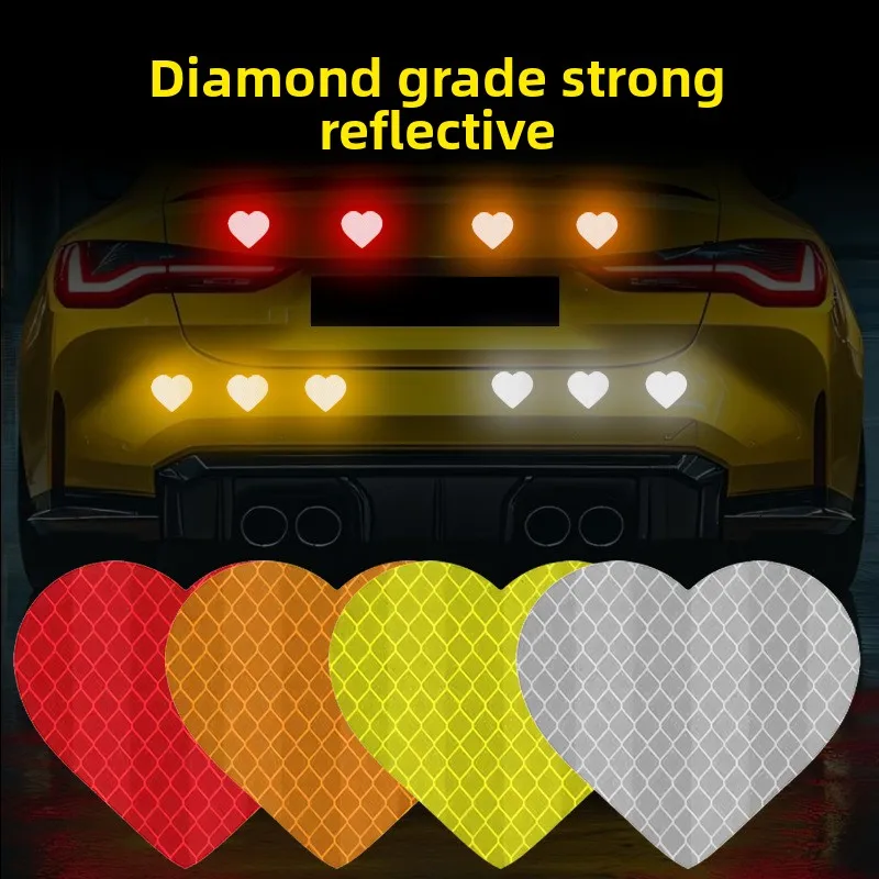 

NEW Car heart-shaped reflective night safety warning electric scooter helmet paper motorcycle tail box rear decorative sticker