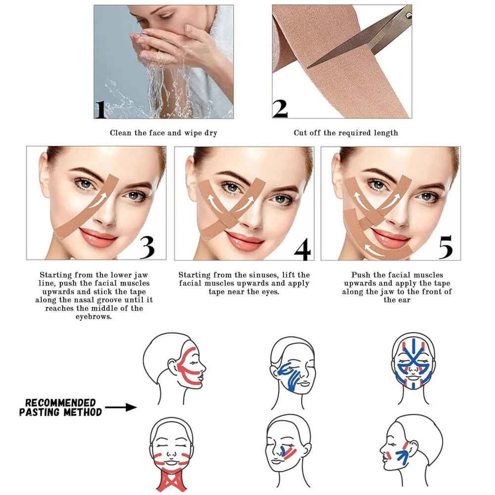 2 Rollen Myofasziale Lift-Tape für das Gesicht, Facelift-Tape, Toning-Gürtel für das Gesicht, Anti-Falten-Pflaster, Anti-Frost-Aufkleber, Neck-Lift-Tape – Detail 6