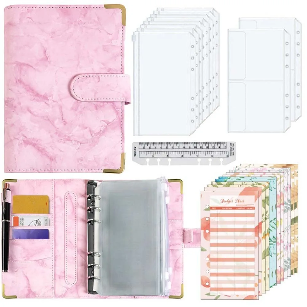 

Marbling Money Saving Binder PU Durable Savings Challenges Book Waterproof Reuseable Cash Budget Book Charge Up