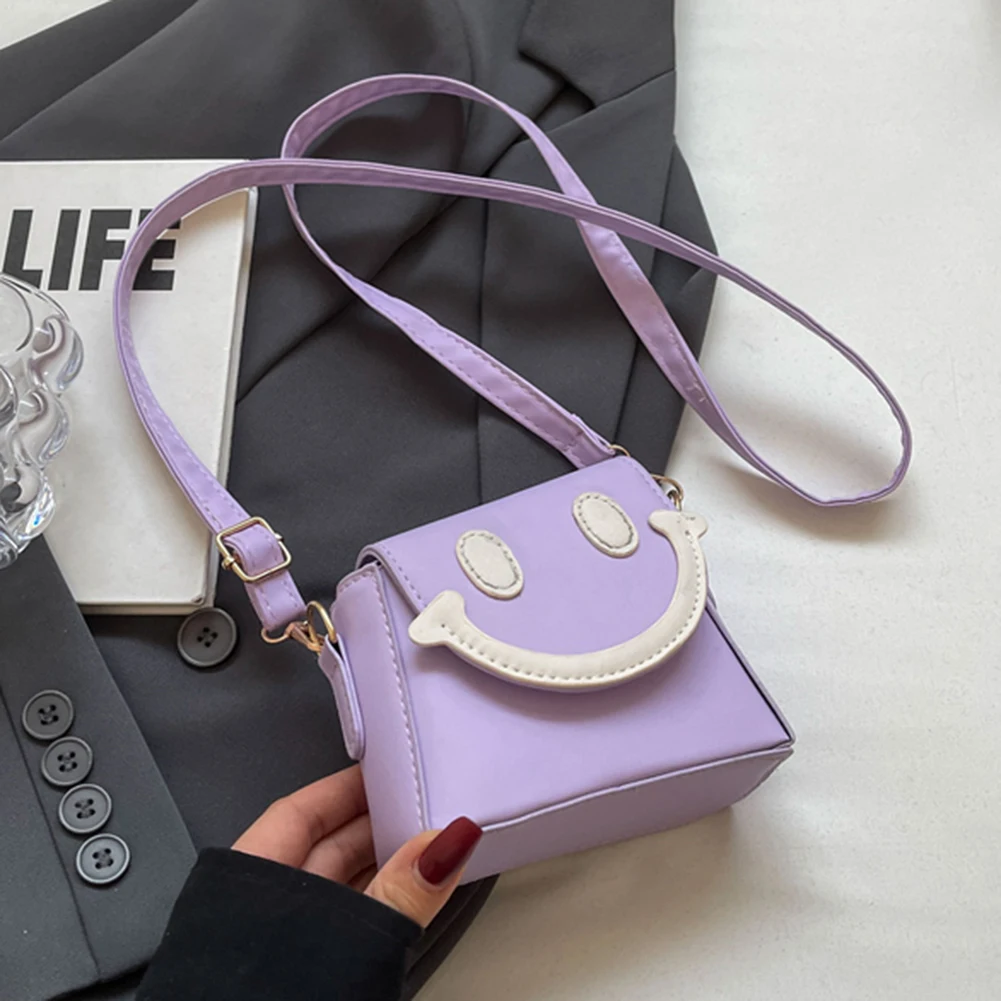 Women Smiling Face Bag PU Leather Mini Crossbody Bag Contrast Color Cartoon Shoulder Bag Female Summer Daily Bag