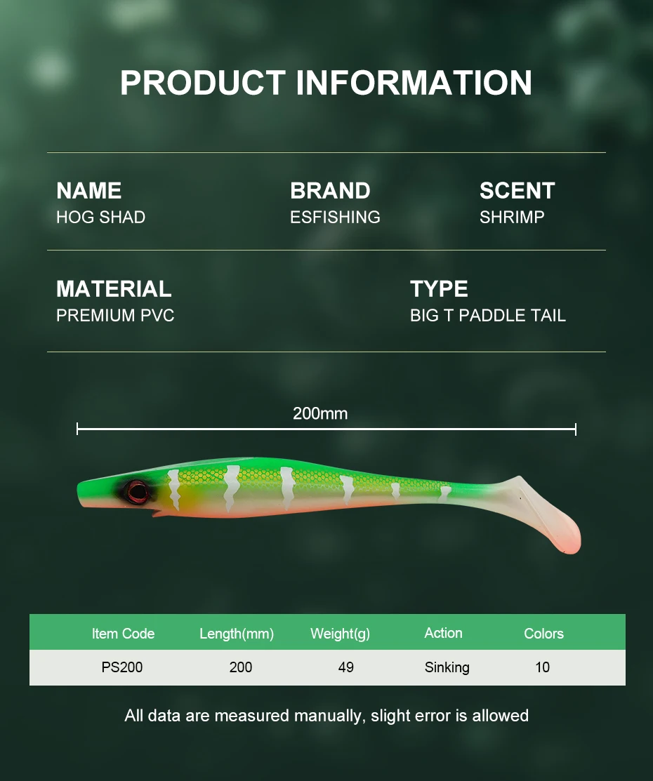 ESFISHING Große Weiche Angelköder Hog Shad 150mm 200mm Buntlackierte Kunststoff-Großköder für Meeresangeln SwimBait – Detail 2
