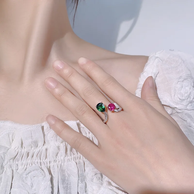 Jewelry Jewelry Ring Inlaid with Colorful Zircon High-end Light Luxury Niche Versatile Women's Open Ring