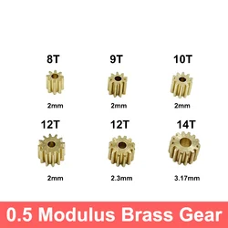 1PC 0.5 Modulus 8T 9T 10T 12T 14T Metal Copper Brass Gear Pinion Transmission Gear Fit 2mm 2.3mm 3.17mm Motor Shaft